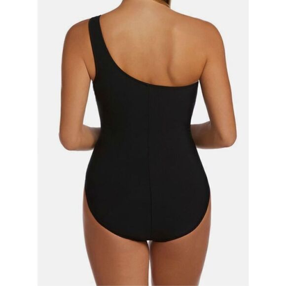 New. Black one shouldered one piece swimsuit. Size 10. Retails $164 - Picture 3 of 8